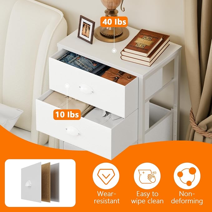 Furnulem White Tall Dresser for Bedroom with 7 Drawers, Vertical Chest of Drawer in Closet, Nightstand Storage Tower Unit Organizer with Fabric Bins for Dorm,Living Room,Entryway,Hallyway - Image 6