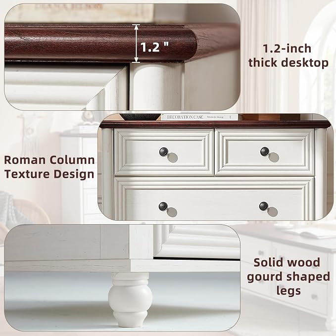 RWYHG Farmhouse 5 Drawer Dresser for Bedroom, 35.5" Tall Small Dressers & Chest of Drawers, Rustic Wood Dresser with Roman Column, Storage Organizer for Living Room, Hallway, Closet (White) - Image 8