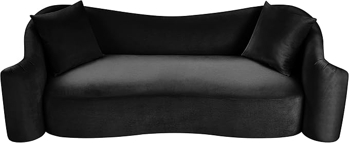 Meridian Furniture 44052Black-S Destin Collection Modern | Contemporary Sofa with Ultra Luxe Black 460 GSM Velvet, Rich Curves, 91" W x 34.5" D x 31" H, Black