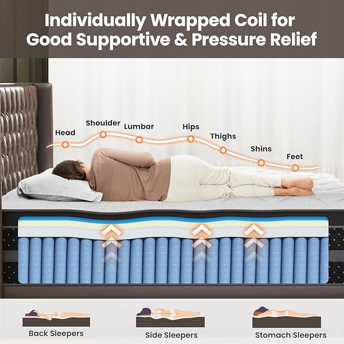 Extra Firm Full Size Mattress 10 Inch, Cooling Gel Hybrid Double Mattress Pressure Relief with Lumbar & Shoulder Support,Fiberglass Free -365 Night Trial CertiPUR-US Certified