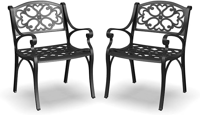 Homestyles Sanibel Black Stationary Cast Aluminum Outdoor Dining Chair, 2 Piece Patio Chairs, Set of 2 Garden Chairs with Armrest & Backrest for Garden Patio Pool Beach Yard, Black by homestyles