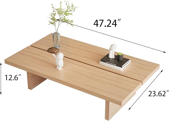 47.24" Modern Rectangle Coffee Table for Living Room, Light Wood Living Room Table, Natural Wooden Center Table, Japanese Tea Table for Home Office Apartment