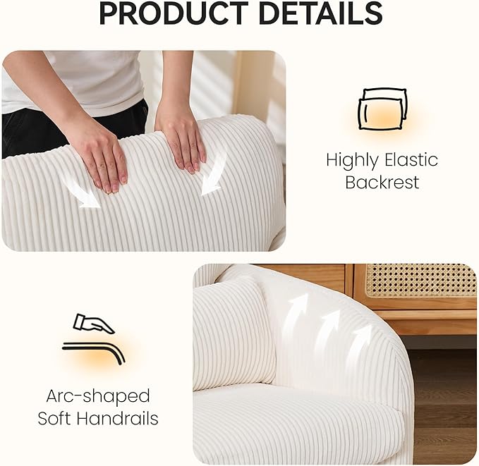 Modern Accent Chair, Comfy Upholstered Corduroy Armchair, Stylish Lounge Reading Chair for Living Room, Bedroom, Beige