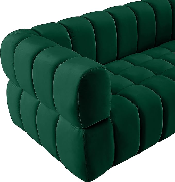 Meridian Furniture 670Green-L Gwen Collection Modern | Contemporary Velvet Upholstered Loveseat with Deep Biscuit Tufting