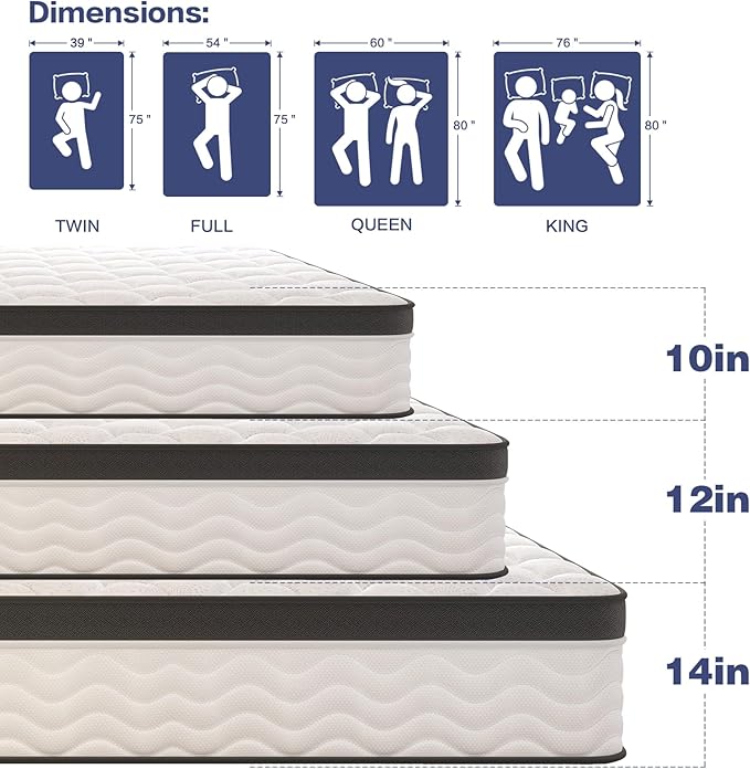 Queen Mattress,12 Inch Queen Size Mattress in a Box,Memory Foam and Pocket Spring Hybrid Mattress,Ideal for All Sleep Positions,CertiPUR-US Certified,Shoulder Support-Medium Firm,80" x 60"