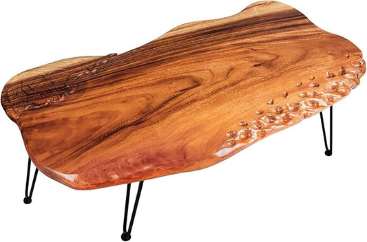 Live Edge Natural Wood Coffee Table - Handmade Center Table for Living Room, Rustic Modern Farmhouse & Contemporary Organic Design with Metal Hairpin Legs (Walnut, Brown)