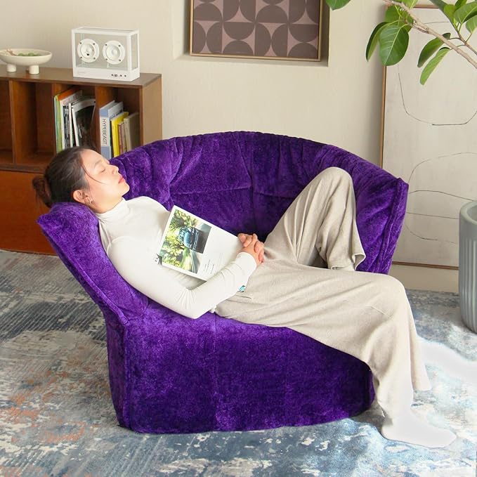 N&V Mid Century Brigantin Deep Relaxation Sofa, Soft Premium Chenille, for Living Room Bedroom and Office (Royal Purple, Single)