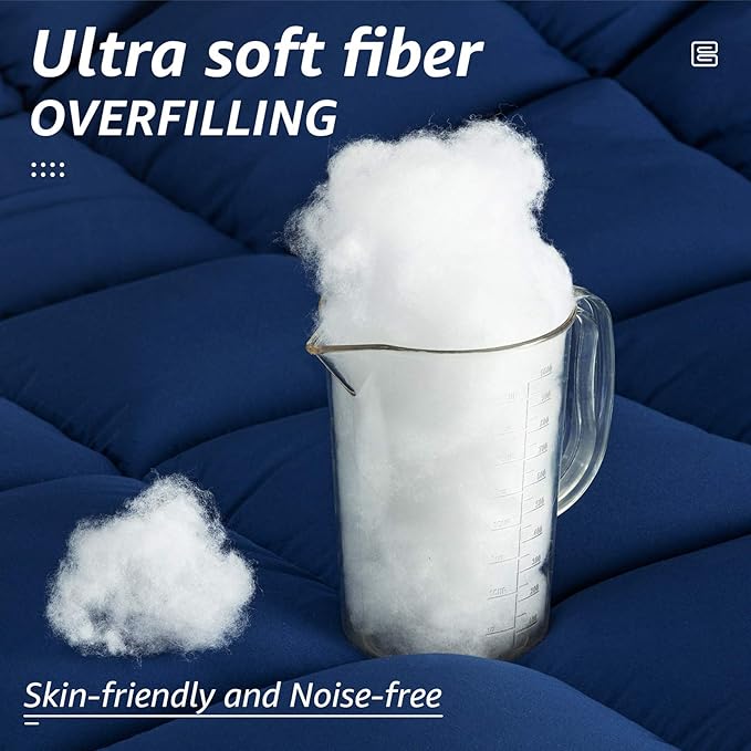 HYLEORY All Season Full Size Bed Comforter - Cooling Down Alternative Quilted Duvet Insert with Corner Tabs - Winter Warm - Machine Washable - Navy Blue