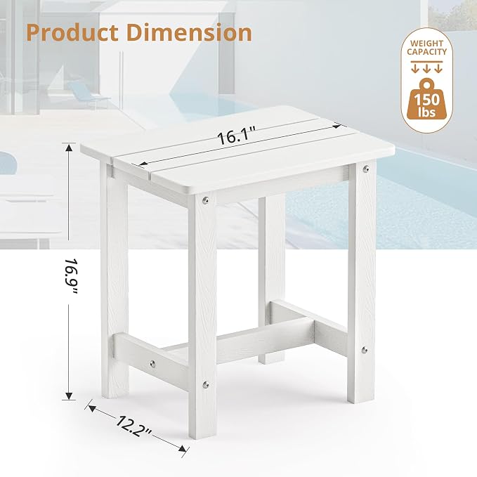 LUE BONA Outdoor Side Table Set of 2, HDPS Small Outdoor Table, Adirondack Side Table, Outside End Table for Patio, Porch, Deck, Pool, Weather Resistant/Easy Maintenance/Indoor or Outside Use, White - Image 3