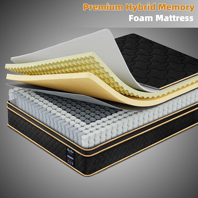 Queen Mattress 12 Inch Queen Size Medium Firm Hybrid Mattress Memory Foam Pocket Steel Springs Matress in a Box for All Sleep Positions Motion Isolation Ensure Comfortable Sleep (Black, Queen 12 INCH)