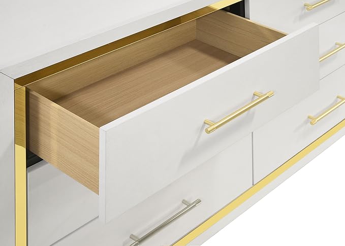 Coaster Home Furnishings - Lucia - 4-Piece Bedroom Set with Upholstered Bed and Gold Finish Trim Accent - Modern Classic - Bedroom - Beige & White - 224731Q-S4