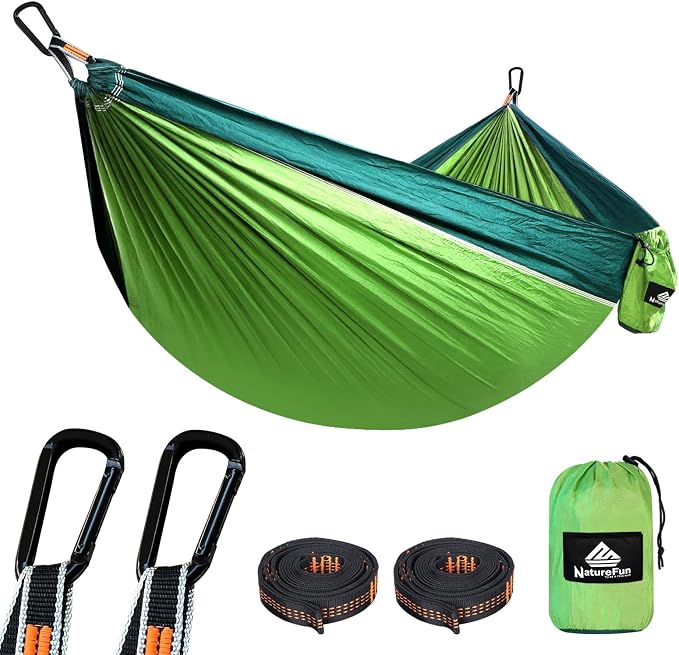 NATUREFUN Ultra-Light Travel Camping Hammock | 300kg Load Capacity,Breathable,Quick-Drying | 2 x Premium Carabiners,2 x Nylon Slings Included | Outdoor Indoor Garden by NATUREFUN