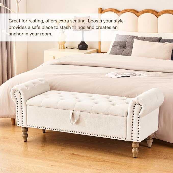 Furnimart Storage Bedroom Bench for End of Bed, Faux Linen Upholstered Storage Ottoman with Rolled Arms for Bedroom,Living Room, Entryway, 2.5Cubic Feet - Image 10
