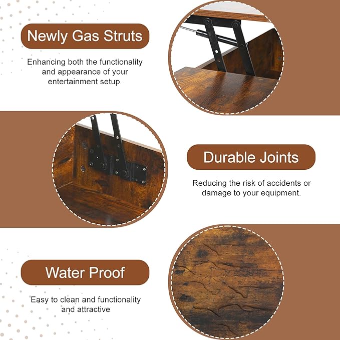 NChanmar Coffee Table for Living Room, Lift Top Coffee Table with Adjustable Storage and Hidden Compartment, Wood Center Table, Living Room Furniture for Home, Office-Brown