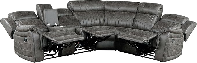 Lexicon Reclining Sectional Couches for Living Room, Modern Sofa, L Shape Sectional Couch with Drop-Down Cup Holders and Storage Arms, Manual Recliner Sectional Sofa, Brownish Gray