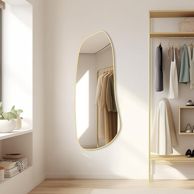WallBeyond Irregular Wall Mirror, Asymmetrical Mirror Wall Mounted with Gold Framed for Living Room, Bathroom, Bedroom, Entryway Wall Decor, 46"×18", Gold - Image 5