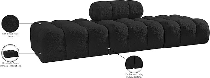Meridian Furniture 611Black-S102C Ames Collection Modern | Contemporary Modular Sectional with Rich Black Boucle Fabric, Modular to Create Infinite Configurations, 102" W x 34" D x 28" H, Black