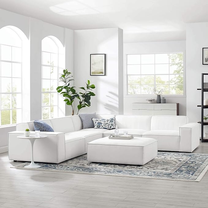 Modway Restore Upholstered Sectional Sofa, 6-Piece Set, White