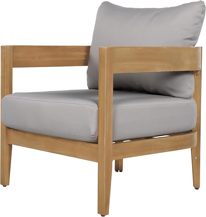 Christopher Knight Home Nadine Acacia Wood Club Chairs Set of 2, Outdoor Accent Chair, Tub Shape Design Armchair, Comfort Cushion Seating, Slat Open Back Reading Sofa for Balcony Garden, Teak+Gray - Image 6