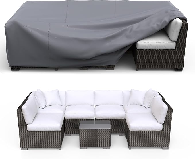 Patio Furniture Set Cover Waterproof, Heavy Duty Furniture Covers for Outdoor Sectional Sofa Set Wicker Rattan Table Chair Rectangular,118"L×57"W×28"H,Grey by Brosyda