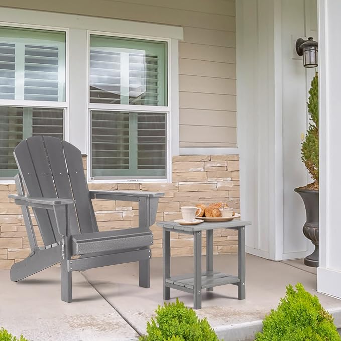 Apolimi Adirondack Outdoor Side Table, 2-Tier Sturdy Patio End Table Weather Resistant, 16.5" Solid Side Table for Patio, Pool, Porch - Image 2