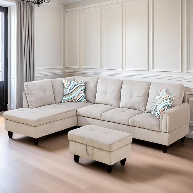 FONTOI L Shaped Sectional Couches for Living Room, Modern Modular Sectional Sofa with Ottoman Storage, Comfy L Shaped Couch with Chaise for Bedroom Apartment Furniture, Gray