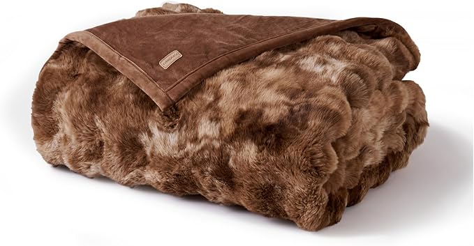 EverGrace Ultra Soft Luxury Fluffy Faux Rabbit Fur Throw Blanket, Thick Warm Bubble Throw for Bed, Cozy Plush Reversible Blankets for Couch, Chair, Sofa, Lion Caramel, 60x80 Inches