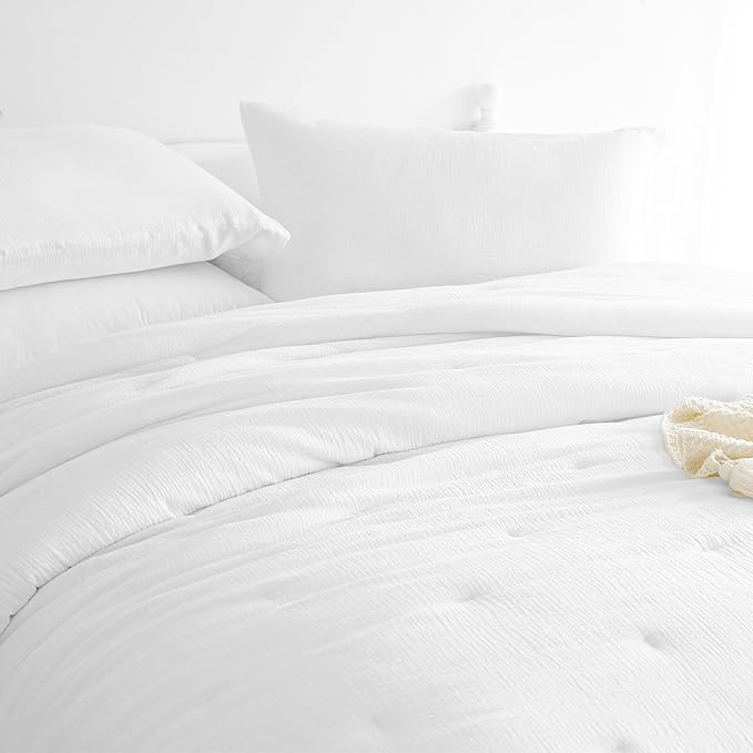 HOMBYS 100% Cotton Muslin Comforter Oversized King 120x120, Lightweight and Breathable Down Alternative Comforter,Soft Gauze Summer Pure White Reversible Fluffy Duvet Insert