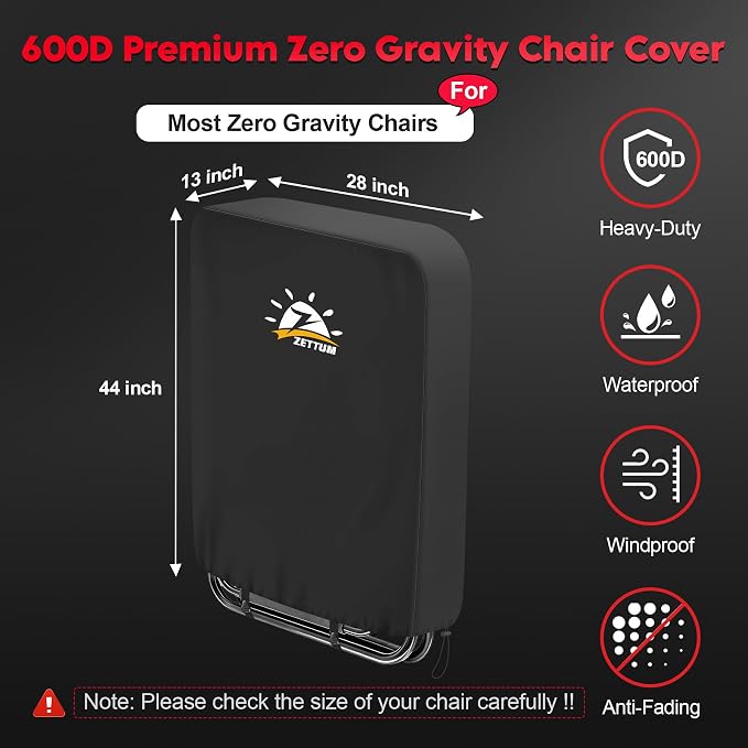 Zettum Zero Gravity Chair Cover 2 Pack - 600D Outdoor Folding Patio Chair Covers Heavy Duty & Waterproof, Premium Gravity Chair Cover with Adjustable Cord and Snap Buckles (28" W x 13" D x 44" H) - Image 2