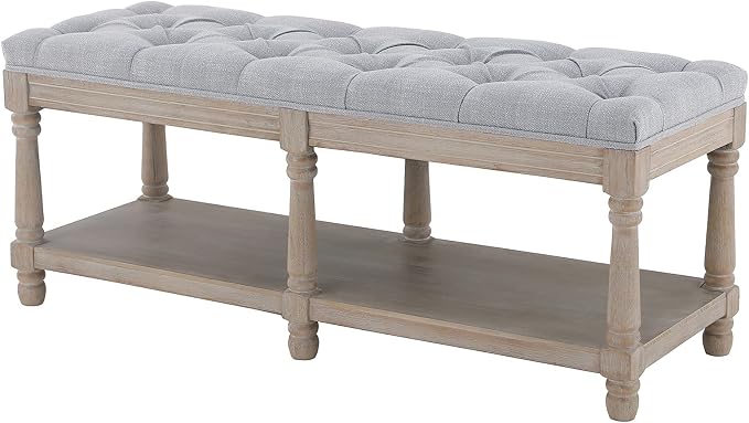 Kmax Storage Entryway Bench Tufted Shoe Rack Bench Wood Window Bench for Hallway Entrance Bedroom Corner, Gray - Image 4