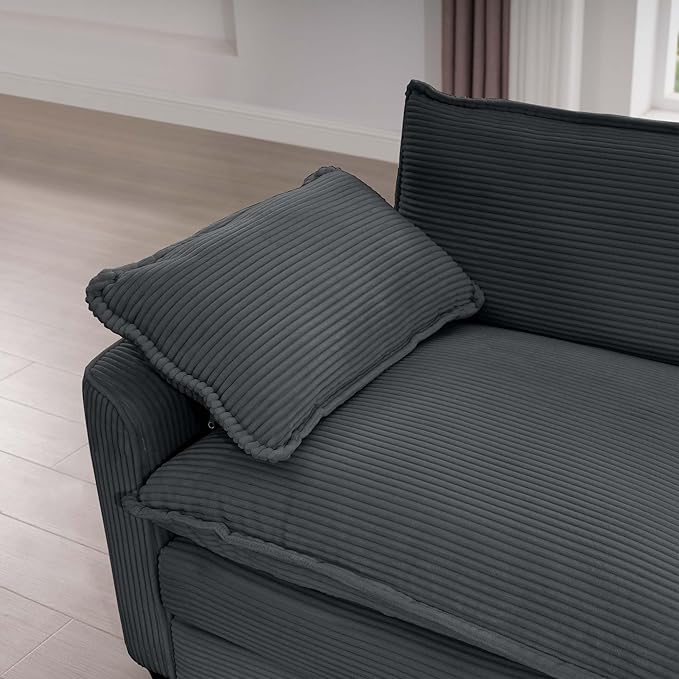 KEIKI 115" U-Shaped Oversized Corduroy Modular Sectional Sofa with 2 Ottoman, High-Density Foam Cushions, Removable Armrests, Upholstered 3-Seater Corner Couch with 5 Pillow, for Living Room, Grey