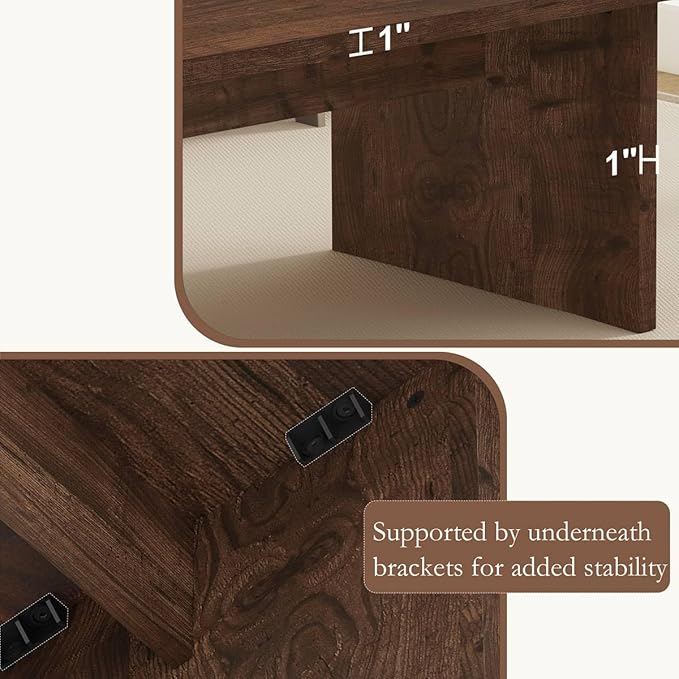 BON AUGURE 47 Inch Coffee Table, Fluted Side Panels Coffee Tables for Living Room, Large Wooden Tabletop Center Table, Farmhouse Living Room Tables for Lounge, Office, Rustic Oak