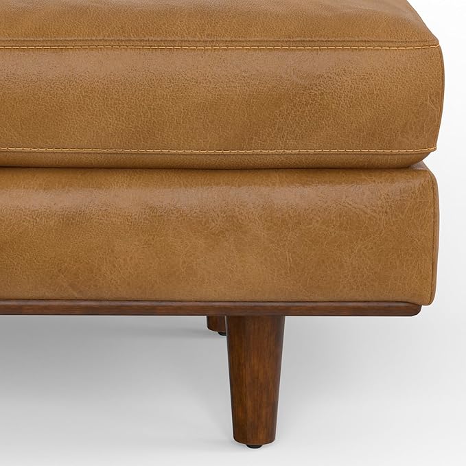 SIMPLIHOME Morrison 49 inch Wide Large Rectangular Ottoman in Sienna Genuine Leather, Multifunctional Footrest, Coffee Table, and Extra Seating for Living Room, Mid-Century Modern Style