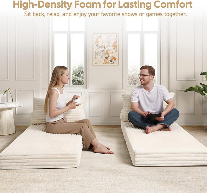 MeMoreCool Convertible Sofa Bed, Folding Floor Couch Bed Queen, Pull Out Sleeper Couch with Pillows, Fold Out Futon Sofa for Bedroom Living Room Small Space, Soft Corduroy