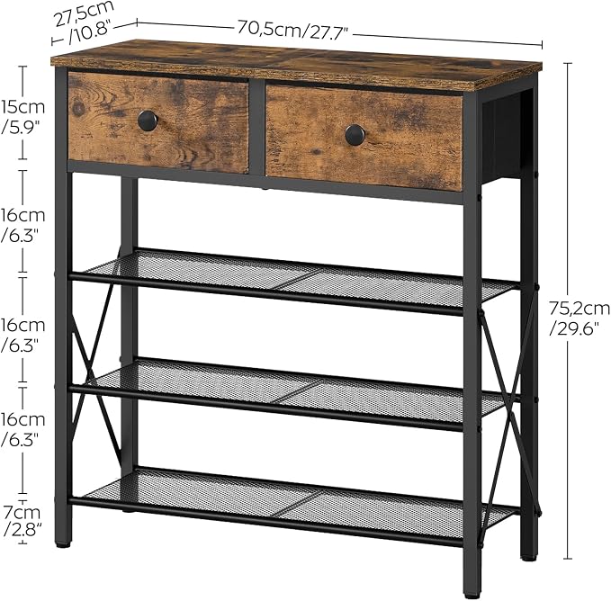 YATINEY 4 Tier Shoe Rack, Large Capacity Shoe Storage Organizer, Metal Shoe Shelf with Drawer and Wooden Top, for 16 Pairs of Shoes, for Entryway, Closet, Rustic Brown and Black SS24BR - Image 3