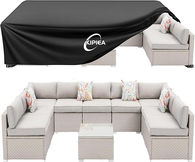 Kipiea Outdoor Furniture Covers Waterproof, 420D Heavy-Duty Patio Furniture Set Covers, No Tears Anti UV No Fading(128" L x 83" W x 28" H) by Kipiea