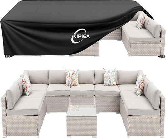 Kipiea Outdoor Furniture Covers Waterproof, 420D Heavy-Duty Patio Furniture Set Covers, No Tears Anti UV No Fading(128" L x 83" W x 28" H) by Kipiea