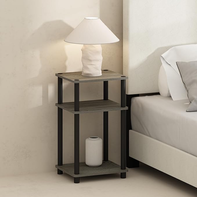 Furinno Just 3-Tier Turn-N-Tube Open Storage Nightstand, 2-Pack, Plastic Poles, French Oak/Black - Image 4