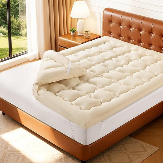 Luxury 100% Organic Wool Mattress Topper Made from Australian Merino, Extra Soft 1500 GSM Wool Mattress Pad for Back Pain Relief, Fuffy Mattress Cover (Beige, King(78"x80"))