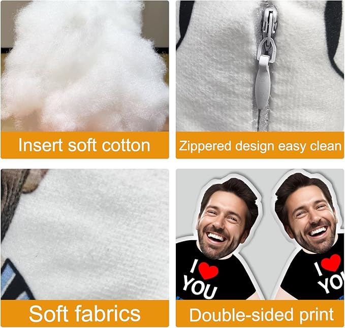 Custom Face Pillow with Body Personalized Photo Plush Doll Double-Sided 3D Funny Throw Pillow for Couch & Bed Cute Customized Gift for Valentine?€?s Day, Anniversary, Boyfriend Girlfriend Him Her