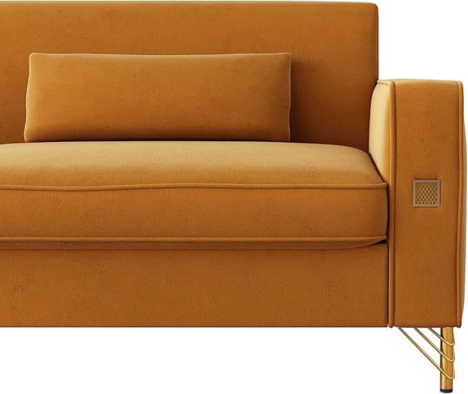 KEIKI 86" Oversized Luxury Velvet Sofa with Armrest and Removable Plush Cushions, Modern Style Gold Accents 3-Seater Couch with Solid Legs, Easy Assembly, for Living Room, Bedroom, Apartment, Orange