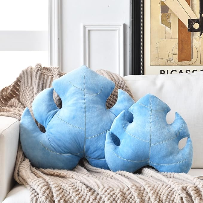 Leaf Pillow, Cute Decorative Throw Plant Pillow Aesthetic Decor Nature Pillow for Bed Couch, Leaves Shaped Pillow Perfect for Bedroom Living Room (Grey Blue, 19.6 Inches)