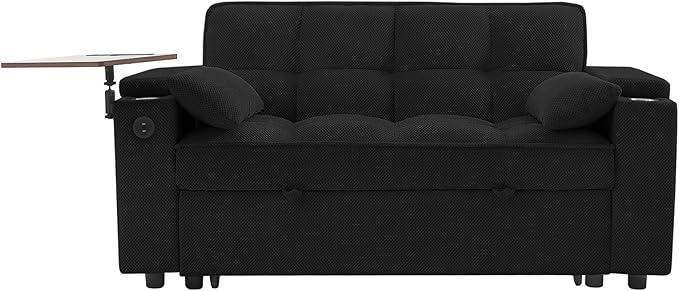 Eafurn 3 in 1 Convertible Sleeper Sofa Couch Bed,Padded Futon Loveseat Couch with Pull-Out Bed, 65" Oversized Recliner Loveseat Lounge Chaise w/Storage Armrest,USB, Side Table and Cupholders