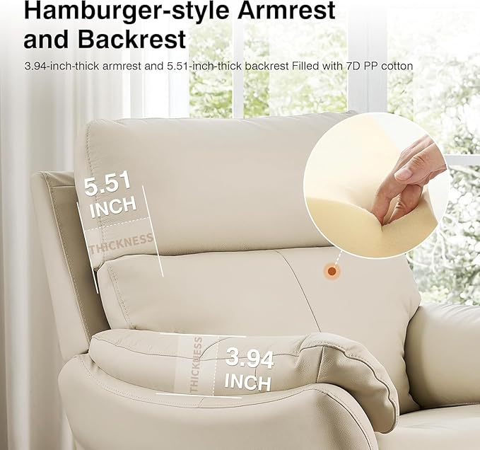 AIRSKY Genuine Leather Recliner Chair, Top Grain Leather, Italian Water-Washing Process, Lazy boy Recliner Chair, for Living Room, Theater Seating, Bedroom, Beige,R1