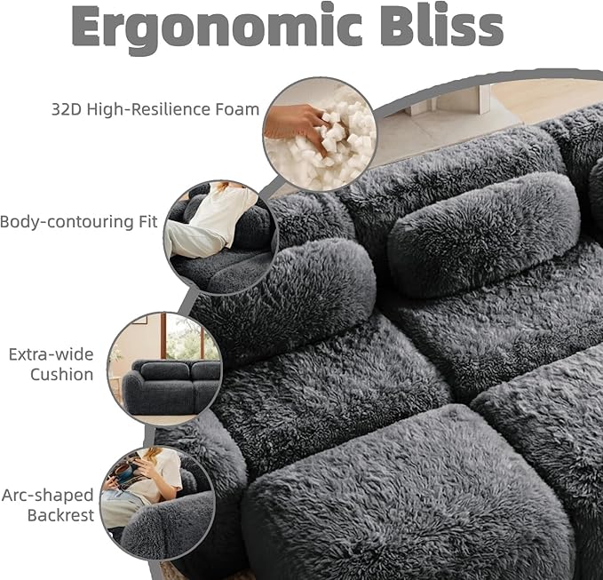 114.7" Sectional Sofa Bed, 6-Seater Modular Sleeper Boneless Couch with Movable Ottoman, Plush Convertible Sofa Set Deep Seat Couches for Living Room, Bedroom and Apartment, Dark Grey