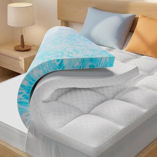 Dual Layer 4 Inch Memory Foam Mattress Topper Full, 2 Inch Gel Infused Memory Foam and 2 Inch Down Alternative Pillow Top Mattress Pad Cover, Medium Firm for Back Pain & Side Sleep