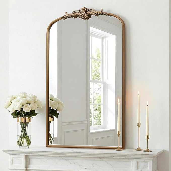 Besdomus Vintage Gold Arched Mirror: 24"x42" French Large Arch Gold Antique Wall Mounted Mirror - Traditional Ornate Home Decor for Entryway/Fireplace/Bathroom - Idea for High-Income Homemakers - Image 3
