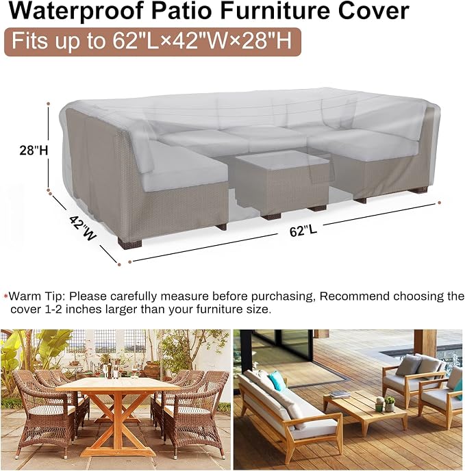 Mrrihand Patio Furniture Set Cover Waterproof, Outdoor Sectional Sofa Set Cover Heavy Duty 600D Table and Chair Set Cover 62" L× 42" W× 28" H - Image 2