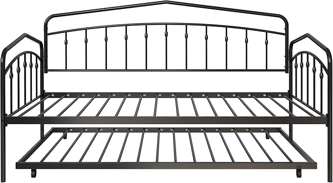 GDFStudio Twin Daybed with Trundle,Metal Sofa Bed Set,Rollaway Daybed Couch Bed Frame for Bedroom Living Room Guest Room Black