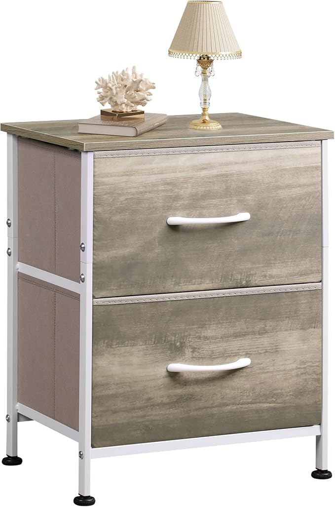 WLIVE Nightstand, 2 Drawer Dresser for Bedroom, Small Dresser with 2 Drawers, Bedside Furniture, Night Stand, End Table with Fabric Bins for Bedroom, Closet, College Dorm, Greige Oak by WLIVE